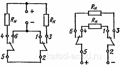 Электрическая схема нагрузки контактов реле РЭС-47